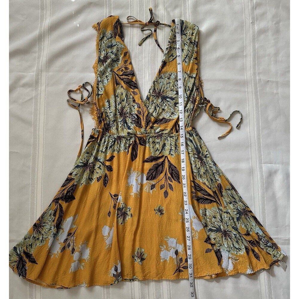 Free People "Marnie" Golden Yellow Floral Short Dress Size S Rayon Boho Floral. - Picture 12 of 16